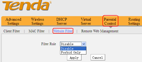 说明: http://www.tendacn.com/UserFiles/WordToHtml/Function configurations/W3000R-How to limit the computer in the LAN to access some websites through URL filter .files/image003.png